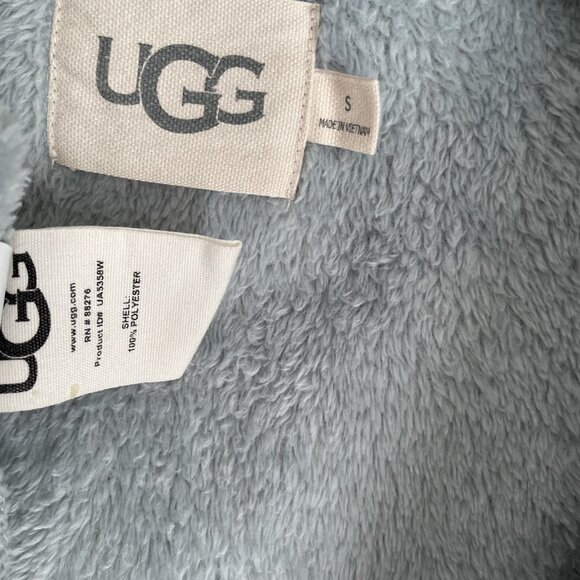 UGG Women’s Miranda Fleece Hooded Short Robe Size S Blue Plush Belted Pockets - Picture 6 of 11
